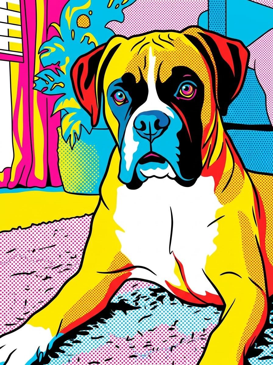 Dezelfde foto van een boxer in de stijl Pop-art